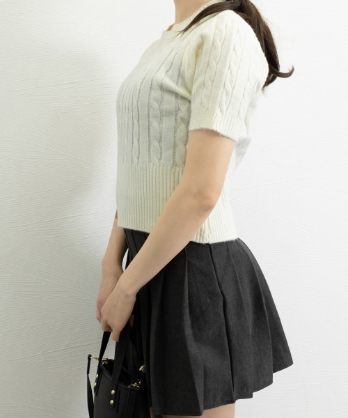 Miniministore(ミニミニストア)の「ケーブル編みニットトップス パフスリーブ(ニット/セーター・レディース・アイボリー/ブルー/ピンク・FREE)」の9枚目の写真
