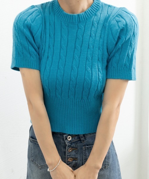 Miniministore(ミニミニストア)の「ケーブル編みニットトップス パフスリーブ(ニット/セーター・レディース・アイボリー/ブルー/ピンク・FREE)」の14枚目の写真