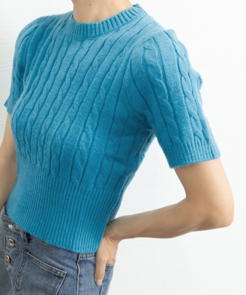 Miniministore(ミニミニストア)の「ケーブル編みニットトップス パフスリーブ(ニット/セーター・レディース・アイボリー/ブルー/ピンク・FREE)」の15枚目の写真