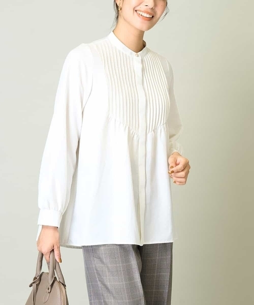 a.v.v（アーヴェヴェ）の「【洗える】ピンタックフレアブラウス（シャツ/ブラウス・レディース・ボルドー/ホワイト/チャコールグレー・38/36/40/42/34）」の2枚目の写真