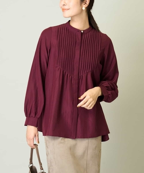a.v.v（アーヴェヴェ）の「【洗える】ピンタックフレアブラウス（シャツ/ブラウス・レディース・ボルドー/ホワイト/チャコールグレー・38/36/40/42/34）」の3枚目の写真