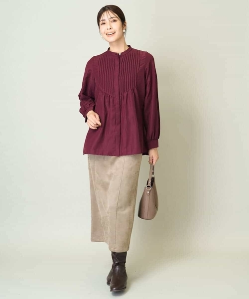 a.v.v（アーヴェヴェ）の「【洗える】ピンタックフレアブラウス（シャツ/ブラウス・レディース・ボルドー/ホワイト/チャコールグレー・38/36/40/42/34）」の6枚目の写真