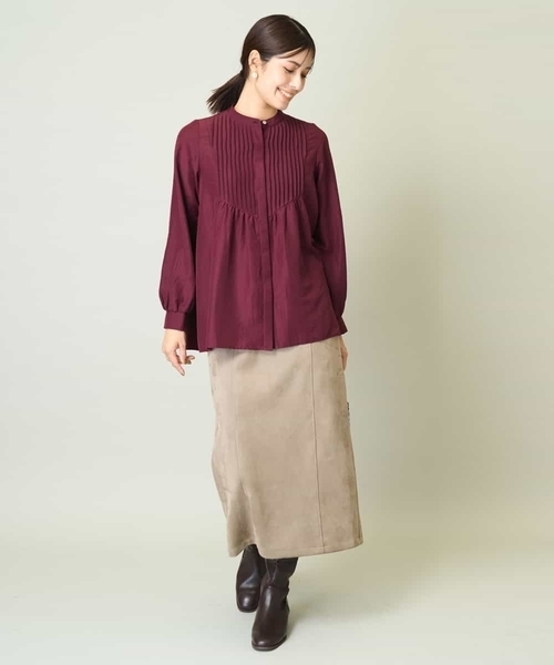 a.v.v（アーヴェヴェ）の「【洗える】ピンタックフレアブラウス（シャツ/ブラウス・レディース・ボルドー/ホワイト/チャコールグレー・38/36/40/42/34）」の9枚目の写真