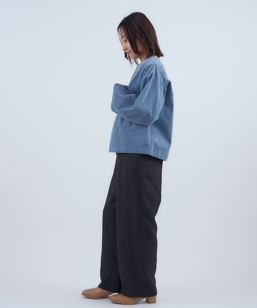 セール】コーデュロイノーカラーショートジャケット（ノーカラー