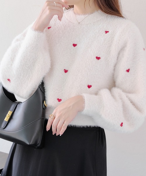 Another Branch olive des olive（アナザーブランチオリーブデオリーブ）の「フェザーハート刺繍プルオーバー（ニット/セーター・レディース・オフホワイト/チャコールグレー/ホワイト系その他/ベージュ・FREE）」の2枚目の写真