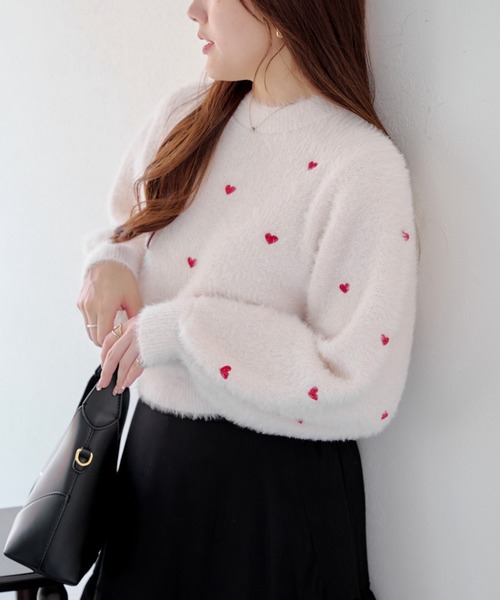 Another Branch olive des olive（アナザーブランチオリーブデオリーブ）の「フェザーハート刺繍プルオーバー（ニット/セーター・レディース・オフホワイト/チャコールグレー/ホワイト系その他/ベージュ・FREE）」の5枚目の写真