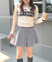 AS KNOW AS plus | ◇リボン刺繍とロゴ パフスリーブニットプルオーバー(ニット/セーター)