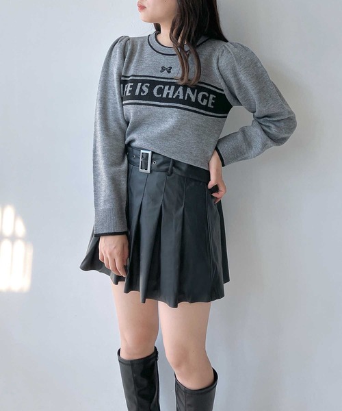 AS KNOW AS plus(アズノゥアズプラス)の「◇リボン刺繍とロゴ パフスリーブニットプルオーバー(ニット/セーター・レディース・ブラック/アイボリー/杢グレー・FREE)」の13枚目の写真