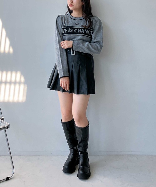 AS KNOW AS plus(アズノゥアズプラス)の「◇リボン刺繍とロゴ パフスリーブニットプルオーバー(ニット/セーター・レディース・ブラック/アイボリー/杢グレー・FREE)」の15枚目の写真