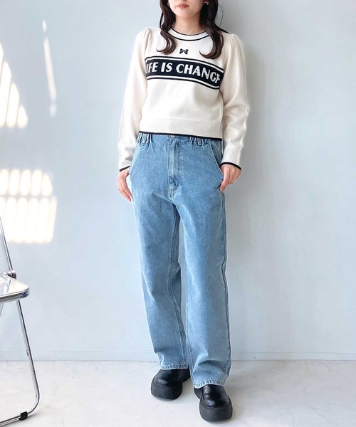 AS KNOW AS plus(アズノゥアズプラス)の「◇リボン刺繍とロゴ パフスリーブニットプルオーバー(ニット/セーター・レディース・ブラック/アイボリー/杢グレー・FREE)」の20枚目の写真