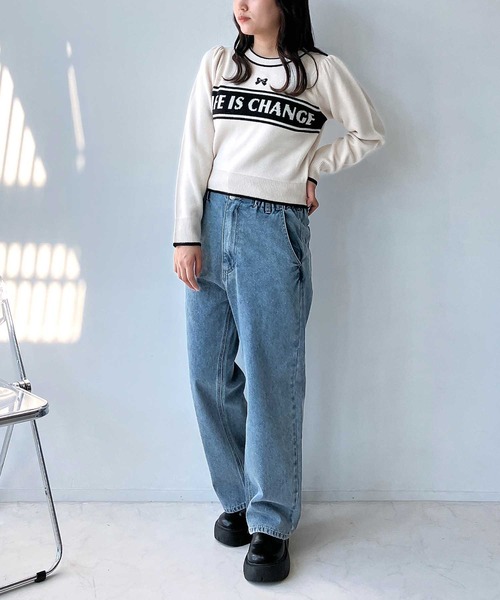 AS KNOW AS plus(アズノゥアズプラス)の「◇リボン刺繍とロゴ パフスリーブニットプルオーバー(ニット/セーター・レディース・ブラック/アイボリー/杢グレー・FREE)」の21枚目の写真