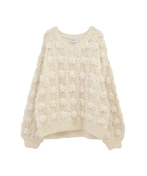 CLANE（クラネ）の「CLANE/クラネ/BUMPY OVER V NECK KNIT TOPS（ニット/セーター・レディース・アイボリー/ブラック/ピンク・1）」の2枚目の写真