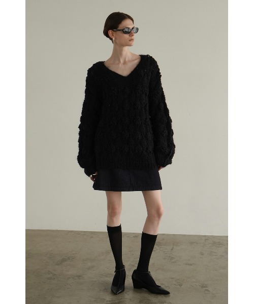 CLANE（クラネ）の「CLANE/クラネ/BUMPY OVER V NECK KNIT TOPS（ニット/セーター・レディース・アイボリー/ブラック/ピンク・1）」の20枚目の写真