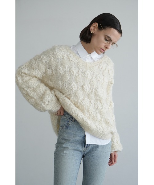 CLANE（クラネ）の「CLANE/クラネ/BUMPY OVER V NECK KNIT TOPS（ニット/セーター・レディース・アイボリー/ブラック/ピンク・1）」の21枚目の写真