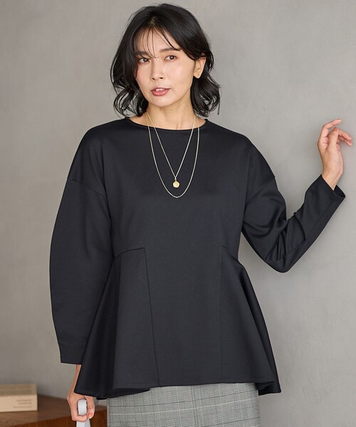 ANY(エニィ)の「ジョーゼット裏起毛ペプラムプルオーバー(Tシャツ/カットソー・レディース・アイボリー系/ネイビー系/ブラック系・F)」の1枚目の写真