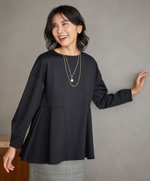 ANY(エニィ)の「ジョーゼット裏起毛ペプラムプルオーバー(Tシャツ/カットソー・レディース・アイボリー系/ネイビー系/ブラック系・F)」の10枚目の写真