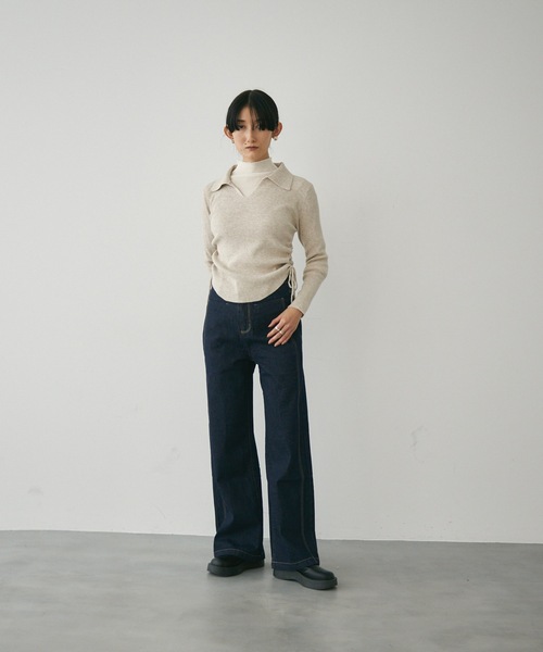 Lutim by u(ルチバイユー)の「ハイウエスト・ワイドストレートデニムパンツ(デニムパンツ・レディース・インディゴブルー/ネイビー・SMALL/MEDIUM)」の16枚目の写真