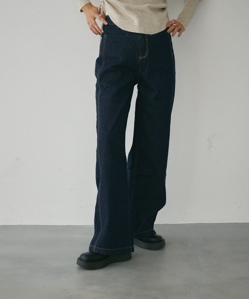 Lutim by u(ルチバイユー)の「ハイウエスト・ワイドストレートデニムパンツ(デニムパンツ・レディース・インディゴブルー/ネイビー・SMALL/MEDIUM)」の3枚目の写真