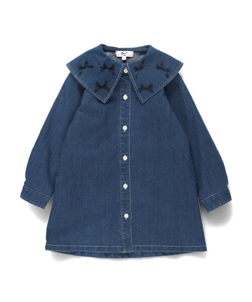 EDWIN（エドウィン）の「【Ou? by EDWIN】襟リボン付きデニムワンピース（ワンピース・キッズ・ブルー・90/140/110/100/150/120/130）」の2枚目の写真