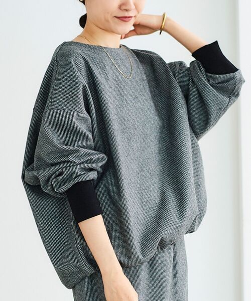 le.coeur blanc（ルクールブラン）の「チェックジャージードルマンプルオーバー（Tシャツ/カットソー・レディース・ブラウン系その他2/ブラック系その他・38）」の2枚目の写真