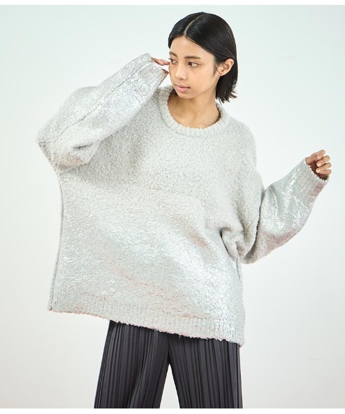 ANAP（アナップ）の「箔プリント ブークレ プルオーバー（ニット/セーター・レディース・グレー/アイボリー・FREE）」の2枚目の写真