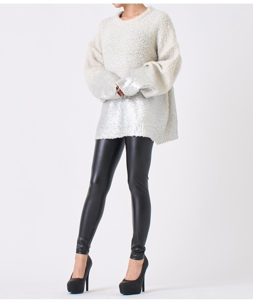 ANAP（アナップ）の「箔プリント ブークレ プルオーバー（ニット/セーター・レディース・グレー/アイボリー・FREE）」の4枚目の写真