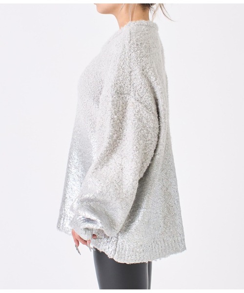 ANAP（アナップ）の「箔プリント ブークレ プルオーバー（ニット/セーター・レディース・グレー/アイボリー・FREE）」の6枚目の写真