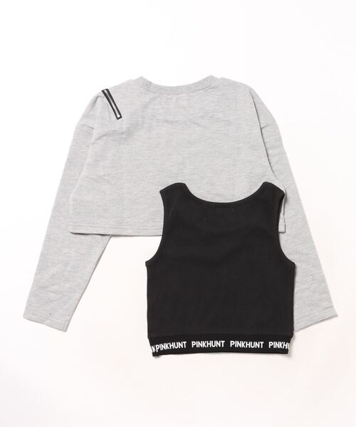 ピンク 半袖スウェット トレーナー PINKHUNT ピンクハント ロゴタンクトップ付き ショート丈