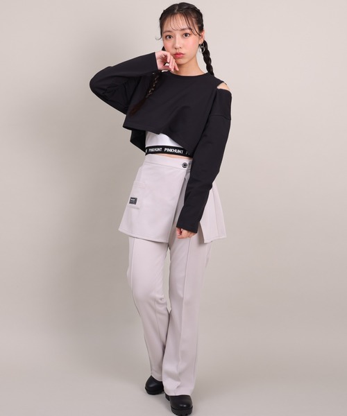 ピンク 半袖スウェット トレーナー PINKHUNT ピンクハント ロゴタンクトップ付き ショート丈