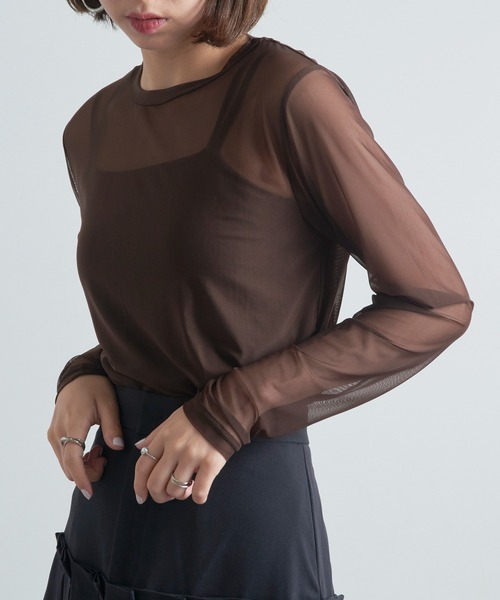 MAISON BREEZE reveur（メゾンブリーズレヴール）の「【MAISON BREEZE】Tulle sheer tops crew neck（Tシャツ/カットソー・レディース・ブラック/グレー/ホワイト/レッド/ブラウン・FREE）」の4枚目の写真