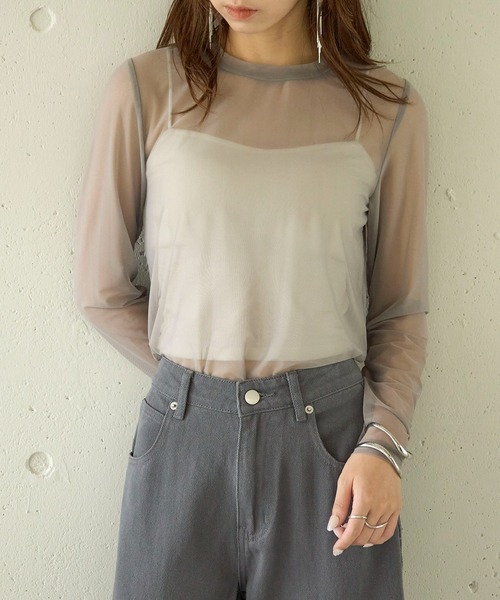MAISON BREEZE reveur（メゾンブリーズレヴール）の「【MAISON BREEZE】Tulle sheer tops crew neck（Tシャツ/カットソー・レディース・ブラック/グレー/ホワイト/レッド/ブラウン・FREE）」の3枚目の写真