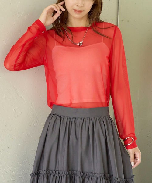 MAISON BREEZE reveur（メゾンブリーズレヴール）の「【MAISON BREEZE】Tulle sheer tops crew neck（Tシャツ/カットソー・レディース・ブラック/グレー/ホワイト/レッド/ブラウン・FREE）」の5枚目の写真