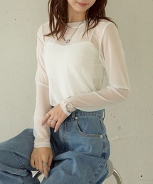 【MAISON BREEZE】Tulle sheer tops crew neck