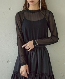 【MAISON BREEZE】Tulle sheer tops crew neck