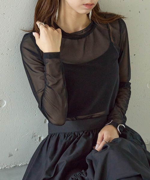 MAISON BREEZE reveur（メゾンブリーズレヴール）の「【MAISON BREEZE】Tulle sheer tops crew neck（Tシャツ/カットソー・レディース・ブラック/グレー/ホワイト/レッド/ブラウン・FREE）」の6枚目の写真