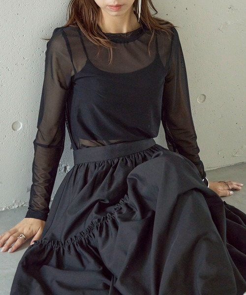 MAISON BREEZE reveur（メゾンブリーズレヴール）の「【MAISON BREEZE】Tulle sheer tops crew neck（Tシャツ/カットソー・レディース・ブラック/グレー/ホワイト/レッド/ブラウン・FREE）」の7枚目の写真