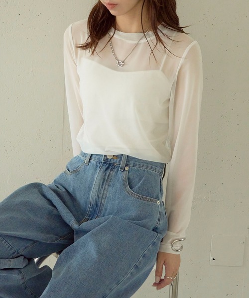 MAISON BREEZE reveur（メゾンブリーズレヴール）の「【MAISON BREEZE】Tulle sheer tops crew neck（Tシャツ/カットソー・レディース・ブラック/グレー/ホワイト/レッド/ブラウン・FREE）」の16枚目の写真