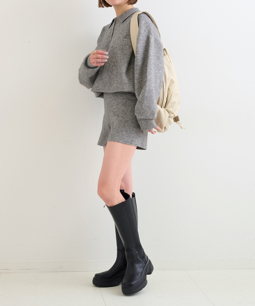 襟付きニットロンパース（つなぎ/オールインワン）｜U by