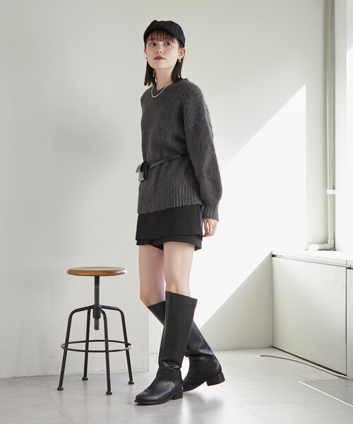 mystic(ミスティック)の「モヘアライクベルトポーチ付きニット(ニット/セーター・レディース・チャコールグレー/アイボリー/イエロー・FREE)」の18枚目の写真