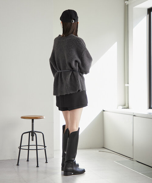 mystic(ミスティック)の「モヘアライクベルトポーチ付きニット(ニット/セーター・レディース・チャコールグレー/アイボリー/イエロー・FREE)」の19枚目の写真