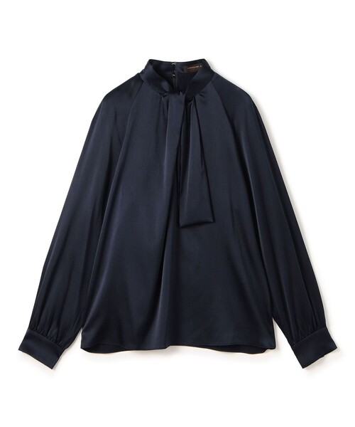 ウォッシャブルサテン フロントタイブラウス（シャツ/ブラウス