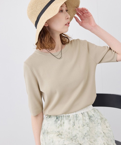 ROPE' PICNIC（ロペピクニック）の「【UVカット・接触冷感・イージーケア】八方映えニット ハーフスリーブサマーニット/新色追加（ニット/セーター・レディース・カーキ/ホワイト系その他6/ホワイト系その他5/オフホワイト/ブラック系その他2/ピンク系その他2/グリーン系その他/ベージュ/ブラウン/サックスブルー/レッド/ブラック・38）」の8枚目の写真