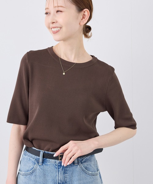 ROPE' PICNIC（ロペピクニック）の「【UVカット・接触冷感・イージーケア】八方映えニット ハーフスリーブサマーニット/新色追加（ニット/セーター・レディース・カーキ/ホワイト系その他6/ホワイト系その他5/オフホワイト/ブラック系その他2/ピンク系その他2/グリーン系その他/ベージュ/ブラウン/サックスブルー/レッド/ブラック・38）」の7枚目の写真