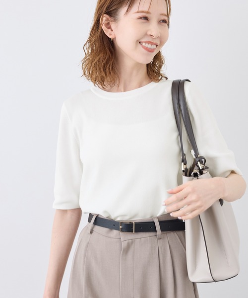 ROPE' PICNIC（ロペピクニック）の「【UVカット・接触冷感・イージーケア】八方映えニット ハーフスリーブサマーニット/新色追加（ニット/セーター・レディース・カーキ/ホワイト系その他6/ホワイト系その他5/オフホワイト/ブラック系その他2/ピンク系その他2/グリーン系その他/ベージュ/ブラウン/サックスブルー/レッド/ブラック・38）」の2枚目の写真