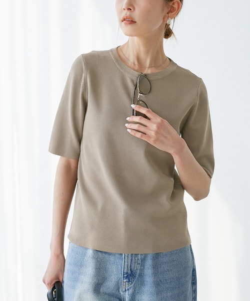 ROPE' PICNIC（ロペピクニック）の「【UVカット・接触冷感・イージーケア】八方映えニット ハーフスリーブサマーニット/新色追加（ニット/セーター・レディース・カーキ/ホワイト系その他6/ホワイト系その他5/オフホワイト/ブラック系その他2/ピンク系その他2/グリーン系その他/ベージュ/ブラウン/サックスブルー/レッド/ブラック・38）」の9枚目の写真