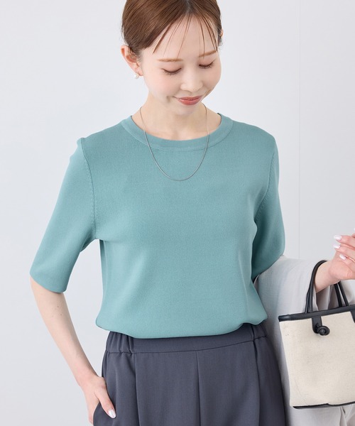 ROPE' PICNIC（ロペピクニック）の「【UVカット・接触冷感・イージーケア】八方映えニット ハーフスリーブサマーニット/新色追加（ニット/セーター・レディース・カーキ/ホワイト系その他6/ホワイト系その他5/オフホワイト/ブラック系その他2/ピンク系その他2/グリーン系その他/ベージュ/ブラウン/サックスブルー/レッド/ブラック・38）」の11枚目の写真