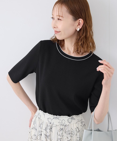 ROPE' PICNIC（ロペピクニック）の「【UVカット・接触冷感・イージーケア】八方映えニット ハーフスリーブサマーニット/新色追加（ニット/セーター・レディース・カーキ/ホワイト系その他6/ホワイト系その他5/オフホワイト/ブラック系その他2/ピンク系その他2/グリーン系その他/ベージュ/ブラウン/サックスブルー/レッド/ブラック・38）」の6枚目の写真