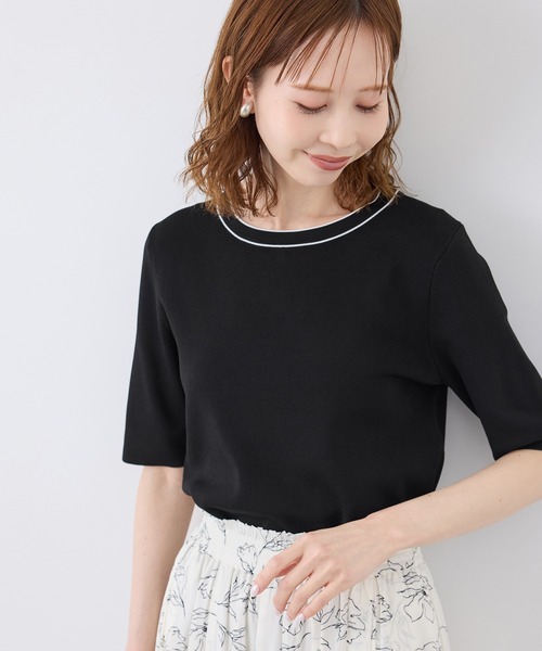 ROPE' PICNIC（ロペピクニック）の「【UVカット・接触冷感・イージーケア】八方映えニット ハーフスリーブサマーニット/新色追加（ニット/セーター・レディース・カーキ/ホワイト系その他6/ホワイト系その他5/オフホワイト/ブラック系その他2/ピンク系その他2/グリーン系その他/ベージュ/ブラウン/サックスブルー/レッド/ブラック・38）」の16枚目の写真