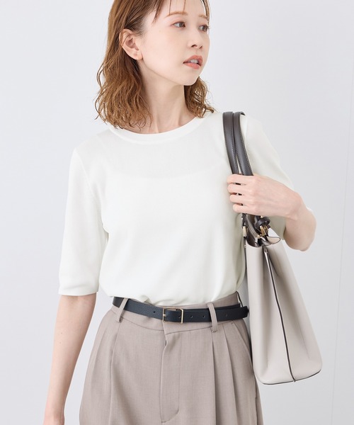 ROPE' PICNIC（ロペピクニック）の「【UVカット・接触冷感・イージーケア】八方映えニット ハーフスリーブサマーニット/新色追加（ニット/セーター・レディース・カーキ/ホワイト系その他6/ホワイト系その他5/オフホワイト/ブラック系その他2/ピンク系その他2/グリーン系その他/ベージュ/ブラウン/サックスブルー/レッド/ブラック・38）」の19枚目の写真