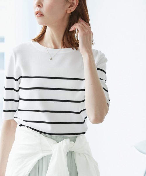 ROPE' PICNIC（ロペピクニック）の「【UVカット・接触冷感・イージーケア】八方映えニット ハーフスリーブサマーニット/新色追加（ニット/セーター・レディース・カーキ/ホワイト系その他6/ホワイト系その他5/オフホワイト/ブラック系その他2/ピンク系その他2/グリーン系その他/ベージュ/ブラウン/サックスブルー/レッド/ブラック・38）」の21枚目の写真